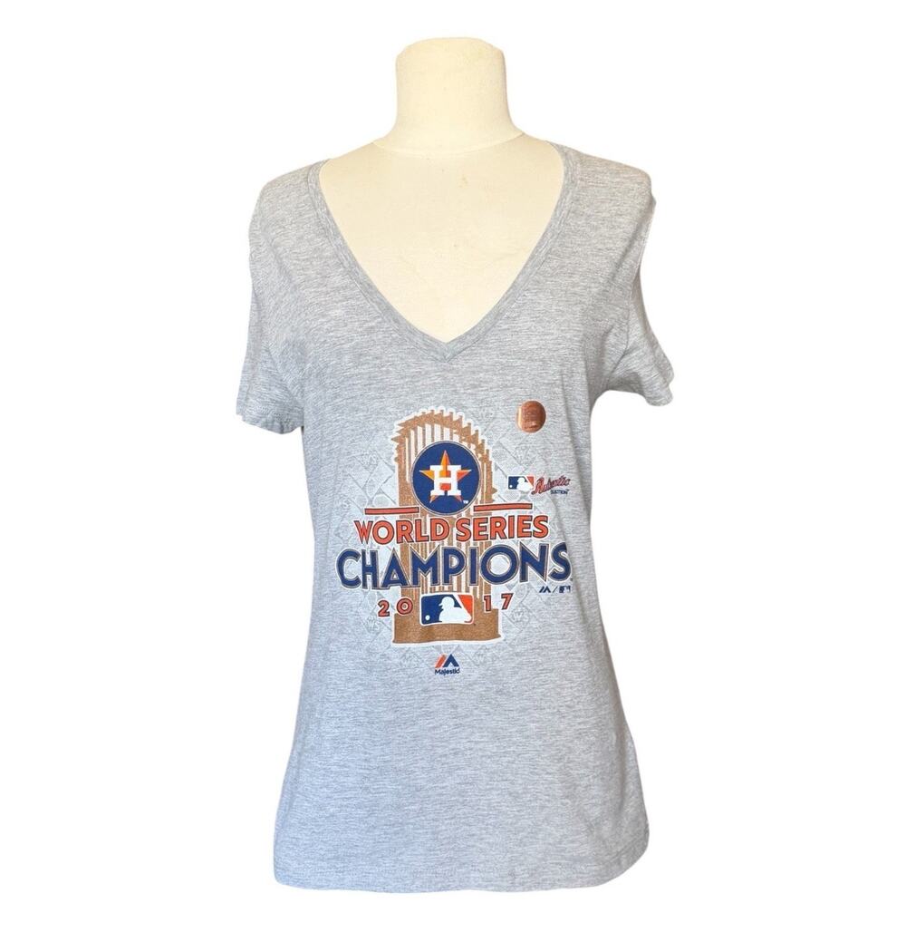 Majestic Houston Astros 2017 World Series Champions V Neck Tee Medium NWT